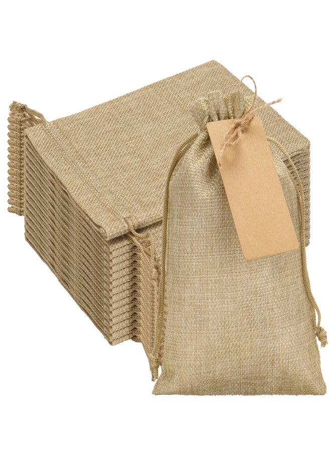 G2PLUS 24 Pcs Burlap Gift Bags with Drawstring 5x7 Inch, Rustic Gift Favor Bags with Kraft Tags & Jute String for Wedding Favors, DIY Crafts, Birthday & Coffee Packaging - Image 1